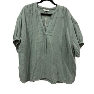 Madewell Gauze V Neck Tunic Top Sage Green Cotton Plus Size 2X